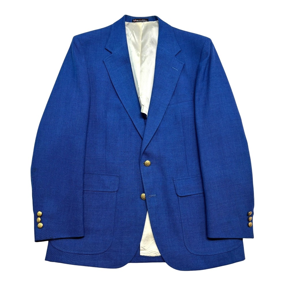 vtg Stafford 42R Royal Blue Hopsack Blazer Gold Buttons Jacket Sport Coat USA